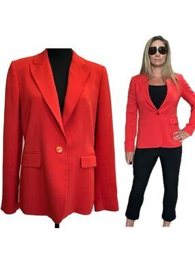 Massimo Dutti red orange single breasted blazer jacket Sz 10